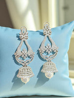 Floral CZ Jhumka Earrings with Pearl Drop Elegant Bridal Danglers in Silver Finish