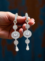 Crystal Oval Drop Earrings with Pearl – Elegant CZ Danglers for Modern Ethnic Looks