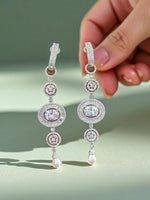 Crystal Oval Drop Earrings with Pearl – Elegant CZ Danglers for Modern Ethnic Looks