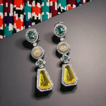 Bold Geometric Multi-Stone Drop Earrings Emerald Green, Champagne & Yellow Crystal Dangler