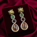 Luxury Panther Head Statement Earrings with Green, Pink & Purple Gemstones