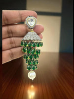 Alia Bhatt Inspired Emerald Jhumka Earrings with Pearl Drop & Mirror Work Bridal Statement Jewelry