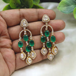 Emerald & Polki Diamond Drop Earrings Gold-Plated Bridal Statement Jewelry