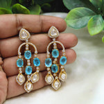 Emerald & Polki Diamond Drop Earrings Gold-Plated Bridal Statement Jewelry