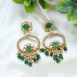 Elegant Ruby & Polki Drop Earrings with Crystal Beads Gold Finish Bridal Statement Jewelry