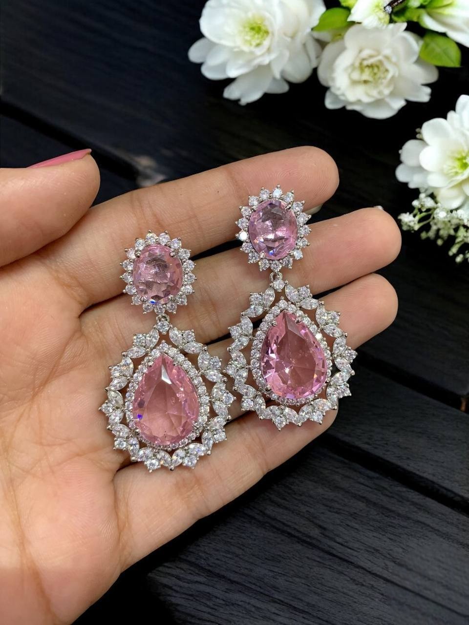 Emerald Green Teardrop CZ Statement Earrings Luxury Diamond Look Party Jewelry