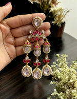 Royal Kundan Pearl Drop Chandbali Earrings with Emerald & Polki Stone Detailing Bridal & Festive Glam