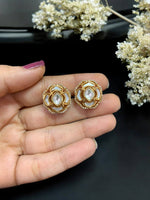 Elegant Floral Kundan Stud Earrings with Green Enamel Traditional Indian Jewelry