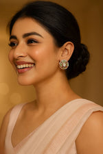 Elegant Floral Kundan Stud Earrings with Green Enamel Traditional Indian Jewelry