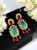 Elegant Emerald Green Kundan Drop Earrings – Gold Plated Wedding & Party Jewelry