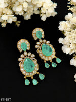 Elegant Emerald Green Kundan Drop Earrings – Gold Plated Wedding & Party Jewelry