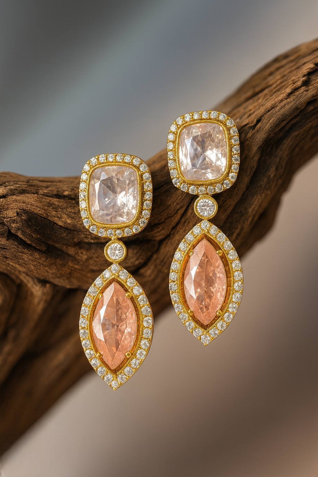 Gold Plated Emerald & Diamond Studded Drop Earrings for Women | Green Stone Party Wear & Wedding Jewelry