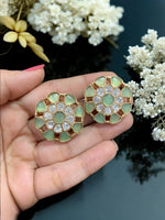 Floral Green Stone Stud Earrings | Gold Plated Party & Ethnic Jewelry for Women