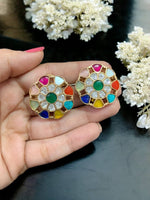 Floral Green Stone Stud Earrings | Gold Plated Party & Ethnic Jewelry for Women