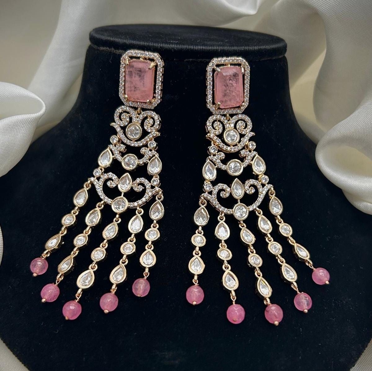 Gold Plated Green Stone Long Chandbali Earrings | Bridal & Party Wear Statement Jewelry