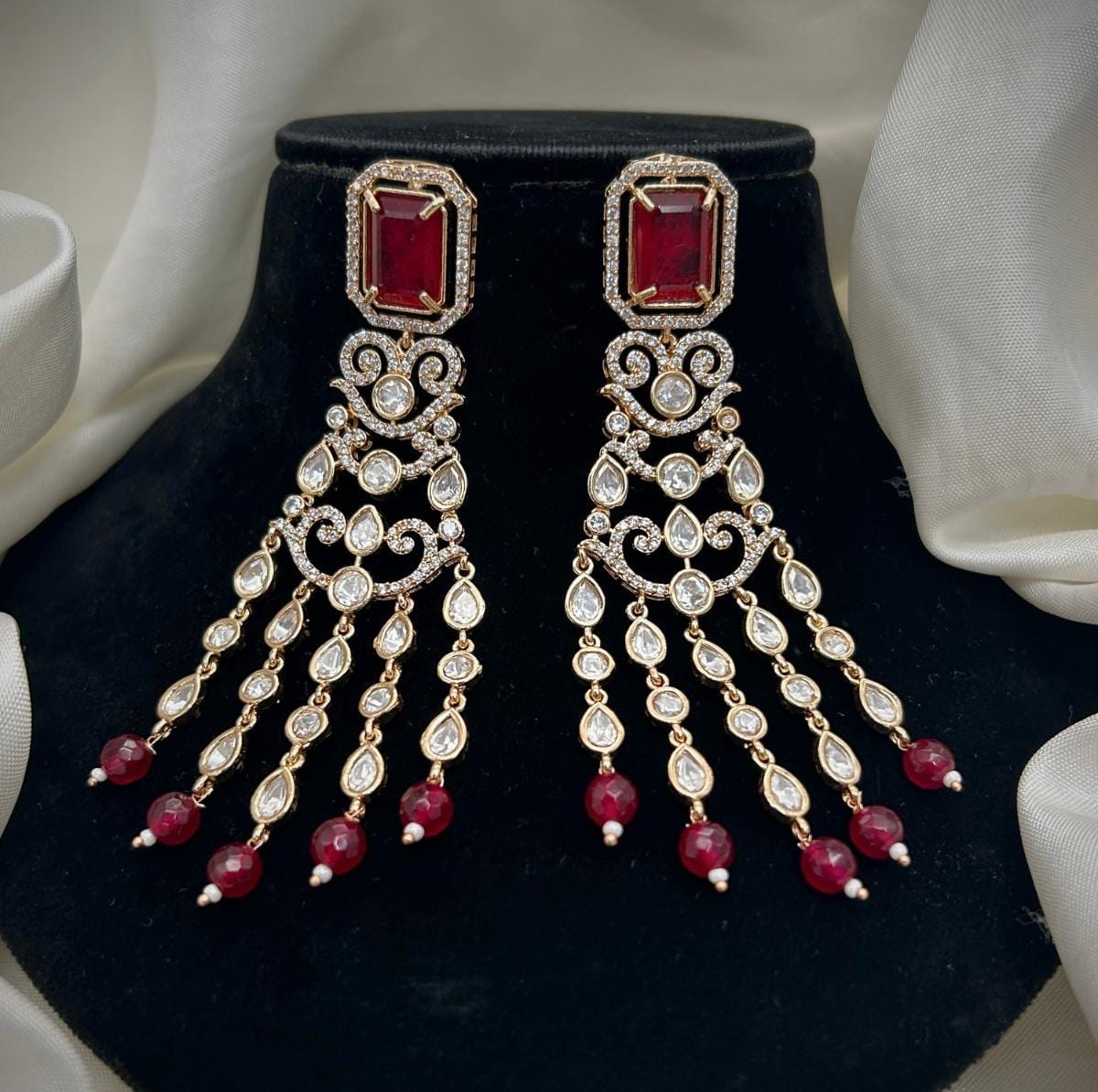 Gold Plated Green Stone Long Chandbali Earrings | Bridal & Party Wear Statement Jewelry