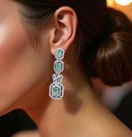 Silver-Plated Green Stone Long Drop Earrings | Stylish Party & Festive Wear Jewelry