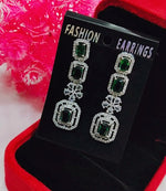 Silver-Plated Green Stone Long Drop Earrings | Stylish Party & Festive Wear Jewelry