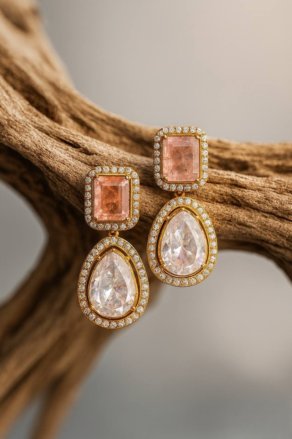 Red Ruby & White Crystal Drop Earrings | Gold-Plated Statement Bridal Jewelry