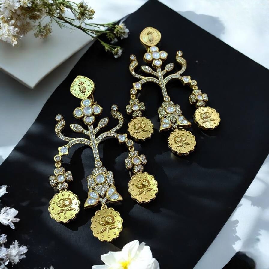 Bollywood-Inspired Katrina Kaif Gold Statement Earrings | Indian Jewellery | Golden Plated Jewellery Indian Earning Set