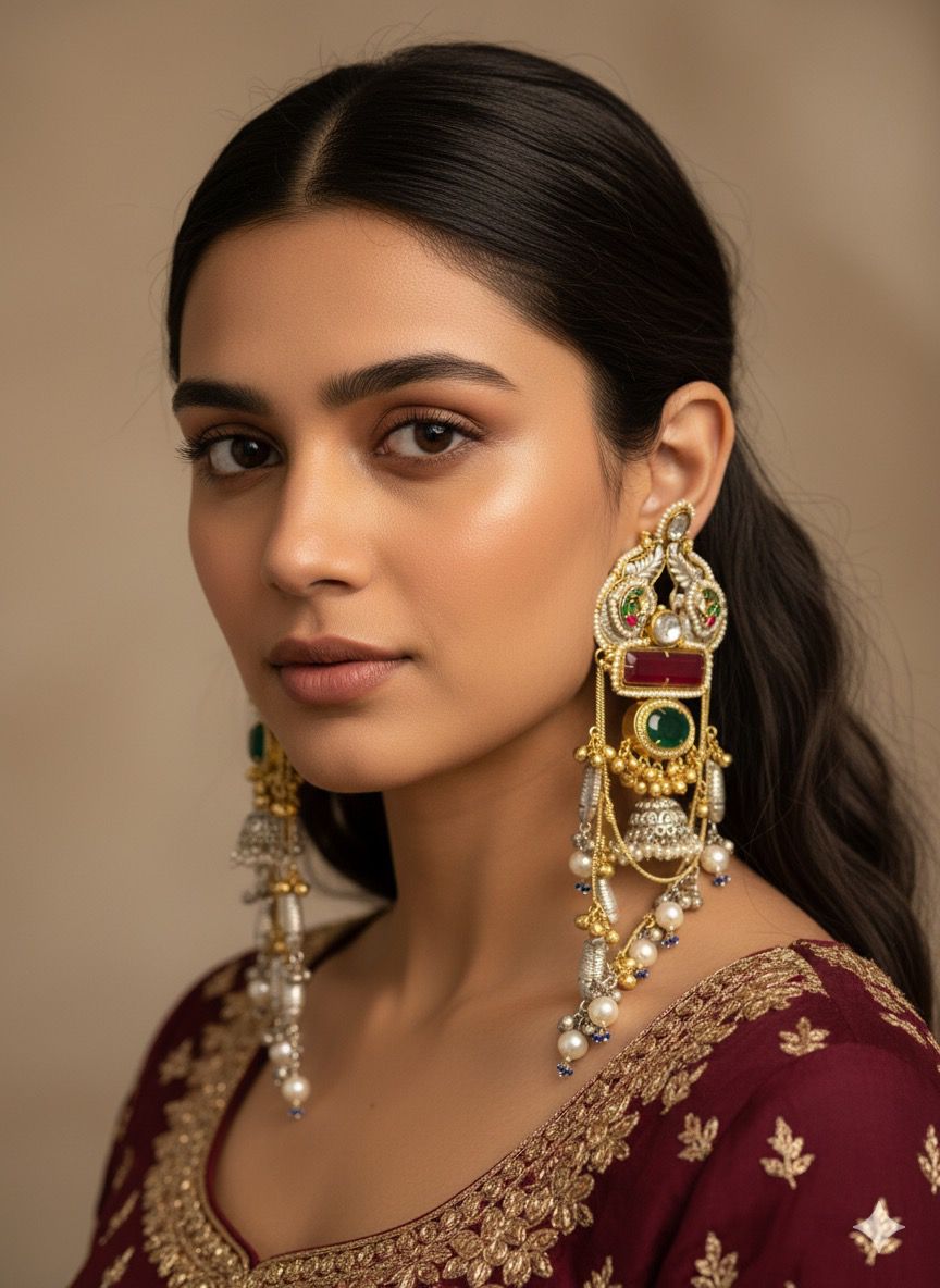 Handmade Traditional Kundan & Pearl Long Earrings – Bridal & Festive Jewelry