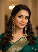 Handmade Long Green Stone Jhumka Earrings – Traditional Bridal & Festive Jewelry