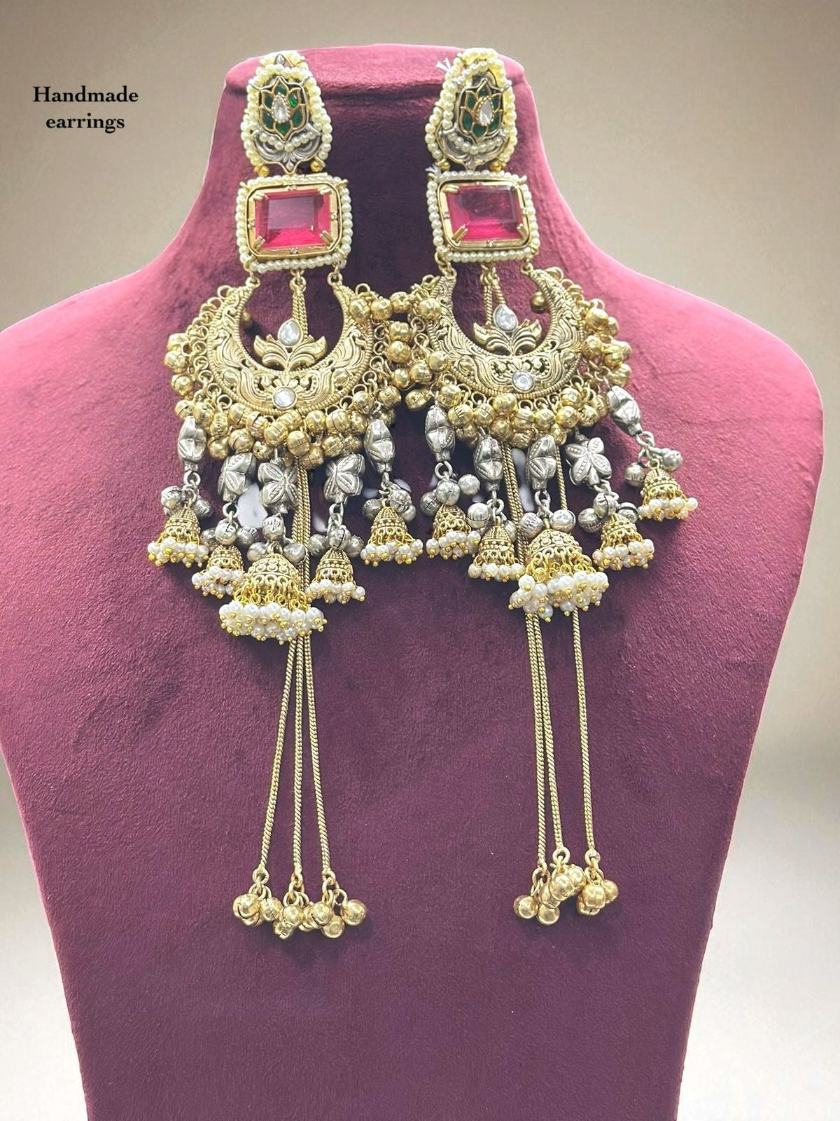Handmade Long Yellow Stone Jhumka Chandbali Earrings – Bridal & Festive Jewelry