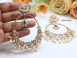 Jadau Pearl Hoop Earrings with Emerald & Ruby Accents – Traditional Indian Jewelry