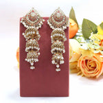 Antique Gold Plated Long Kundan Jhumka Earrings with Pearl Drops – Bridal Jewelry