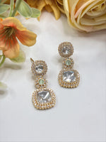 Gold-Plated Square Kundan Drop Earrings with Ruby Accent – Elegant Party Wear Jewelry