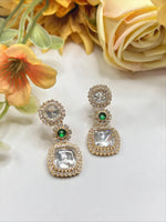 Gold-Plated Square Kundan Drop Earrings with Ruby Accent – Elegant Party Wear Jewelry