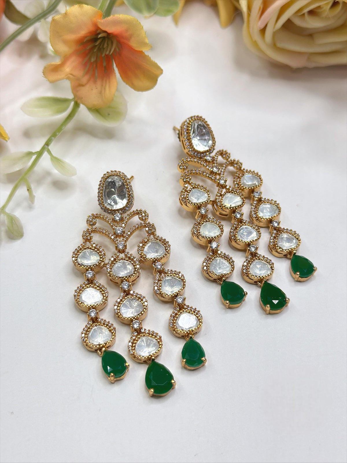 Royal Kundan & Amethyst Drop Chandelier Earrings