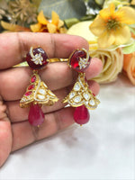 Ruby Red Stone & Kundan Floral Drop Earrings