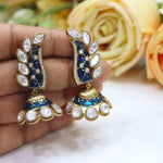 Elegant Blue and White Stone Peacock Jhumka Earrings