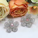 Blossom Radiance Pink Stone Floral Earrings – Elegant Party Glam