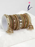 Mirror Velvet Bangles Set with Jhumki | Brass Metal Mirror Bridal Bangles Set for Women | Traditional Wedding & Festive Jewelry
