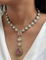 Punjabi Silver Plated Polki Necklace Set For Wedding