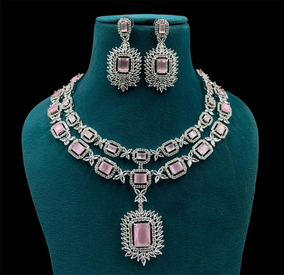 Pakistani Double Layer Floral Design Polki Necklace Set