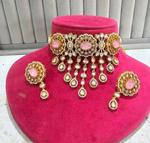 Traditional Gold Plated Polki Work Festive Choker Earrings Set For Women