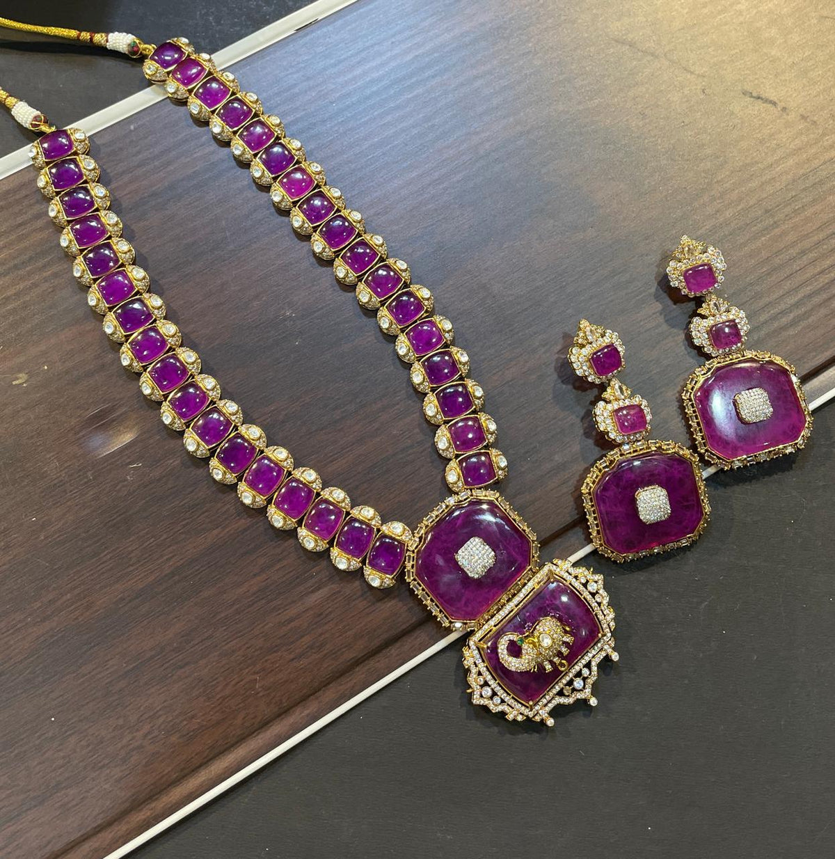 Celebrities Inspired Elephant Design Polki Necklace Earrings Set For Wedding