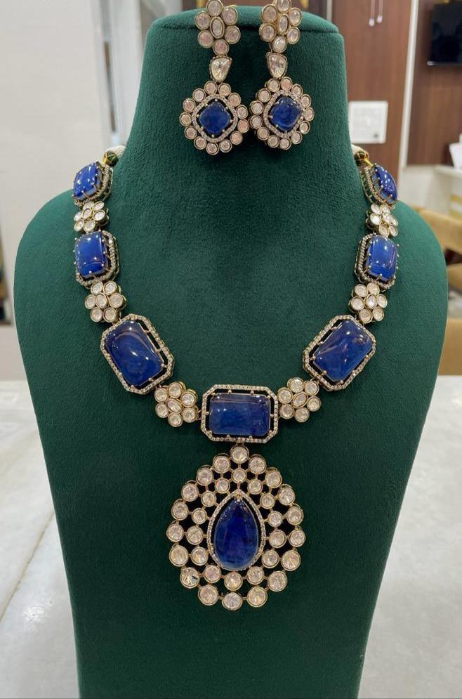 Indian Square Flower Design Polki Kundan Necklace Earrings Set For Women