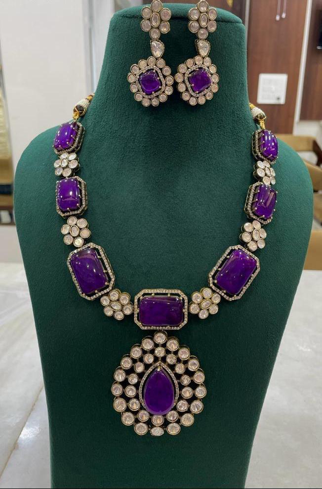 Indian Square Flower Design Polki Kundan Necklace Earrings Set For Women