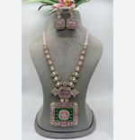 Rajsthani Royal Dangling Polki Necklace Earrings Kundan Jewelry Set