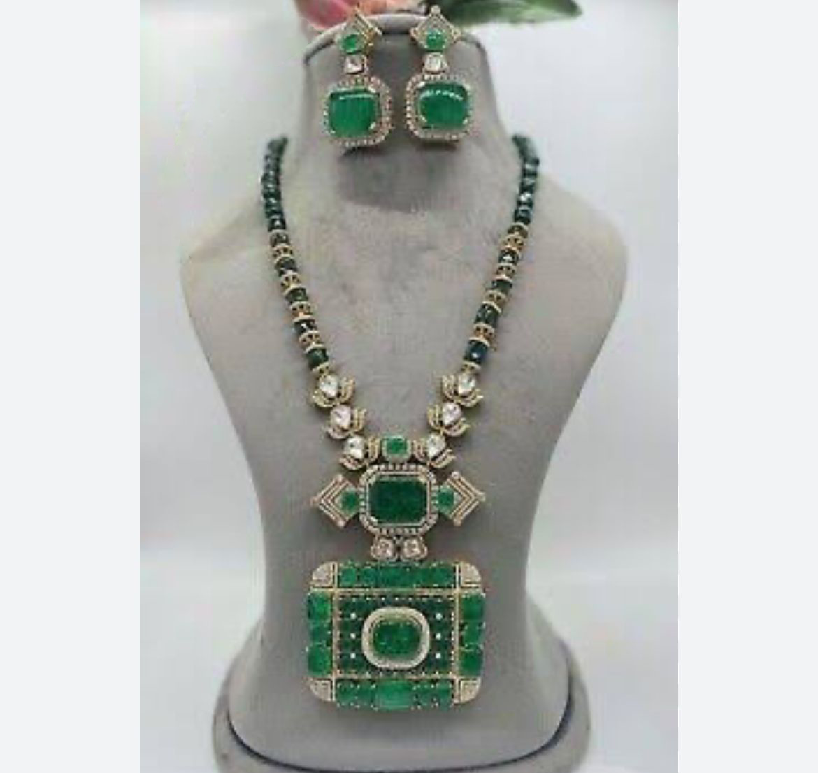 Rajsthani Royal Dangling Polki Necklace Earrings Kundan Jewelry Set