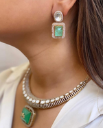 Pakistani Gold Plated Polki Choker Earrings Set For Women