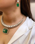 Pakistani Gold Plated Polki Choker Earrings Set For Women