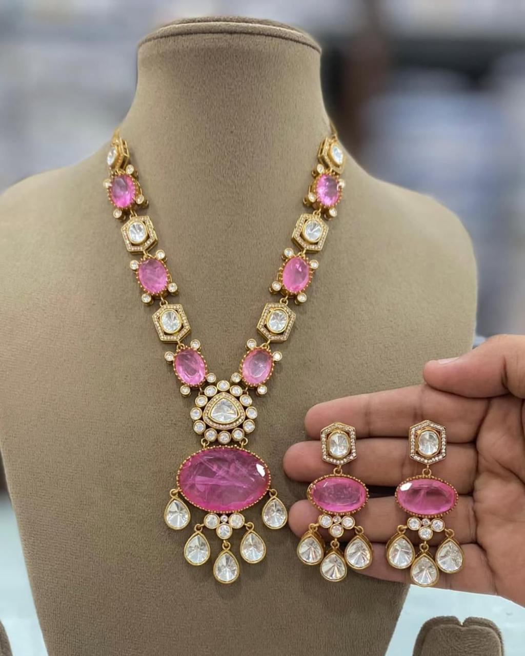 Indian Teardrop American Diamond Necklace Set For Festive Occasions