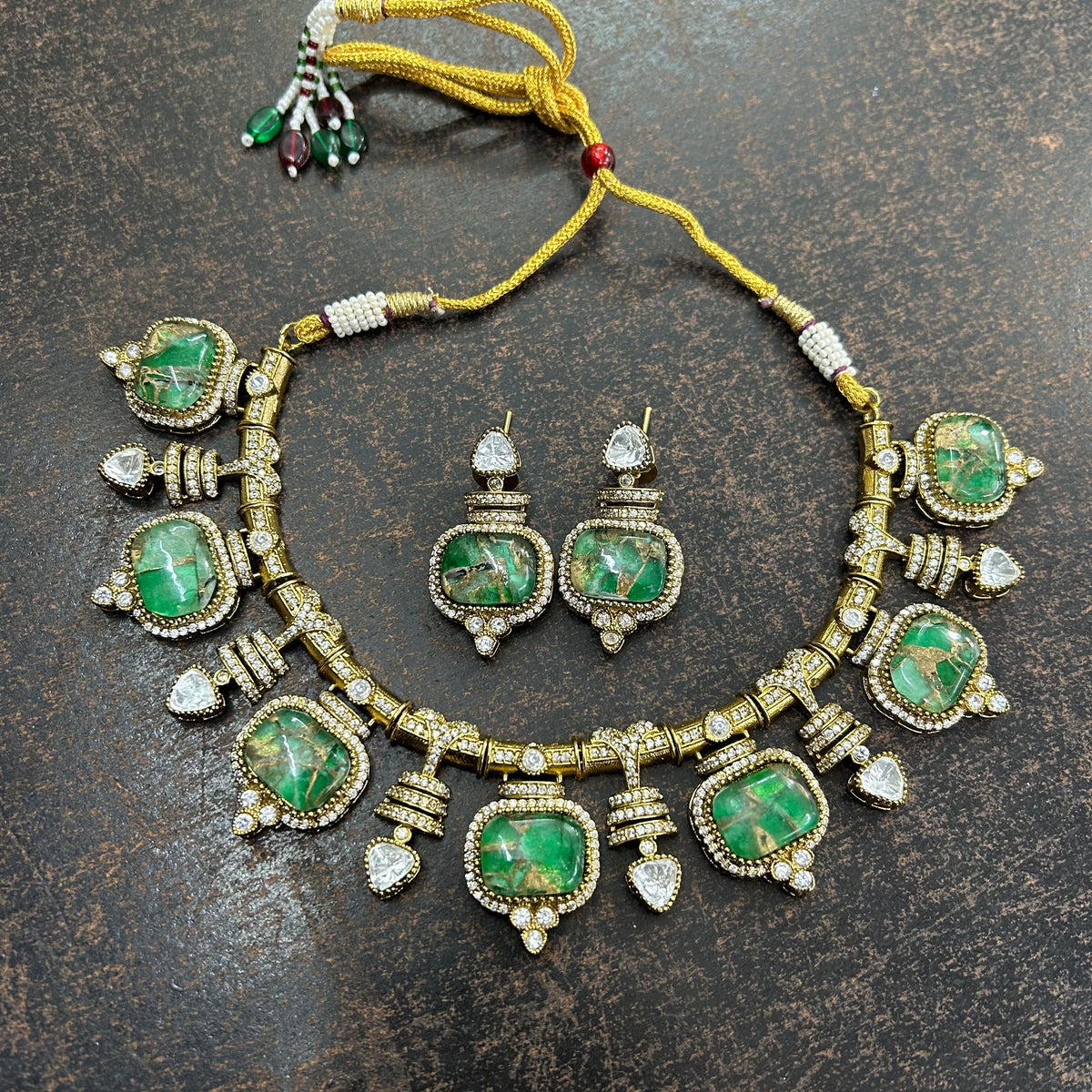 Pakistani Traditional Kundan Choker Matching Earrings Polki Jewelry Set For Women