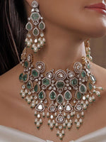 Green Multi-Layered Kundan Polki Choker Earrings Set | Kundan Jewelry | Indian Jewelry | Pakistani Necklace Set | Traditional Jewelry