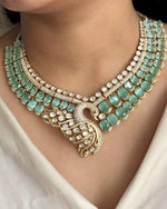 Jaipuri Pale Green Peacock Design Kundan Polki Choker Earrings Set | Kundan Jewelry | Indian Jewelry | Pakistani Necklace Set | Traditional Jewelry